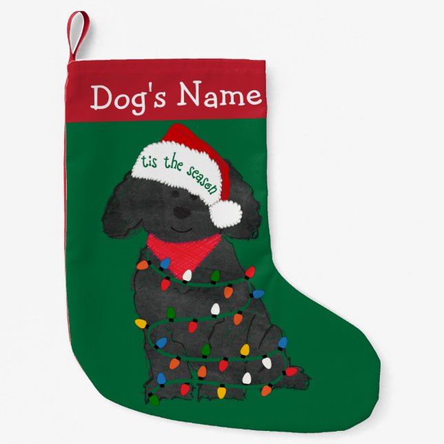 Personalised Christmas Lights Labradoodle Small Christmas Stocking (Front)