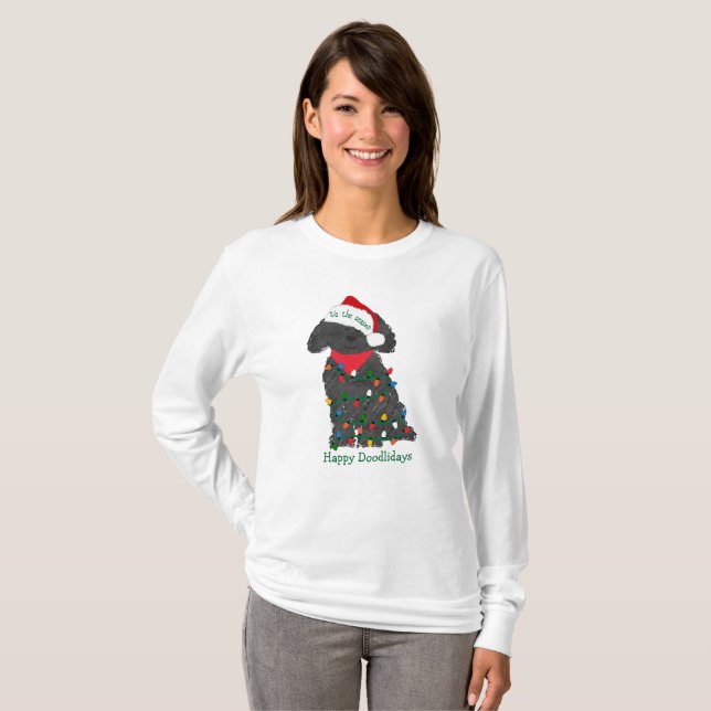 Personalised Christmas Lights Labradoodle T-Shirt (Front Full)