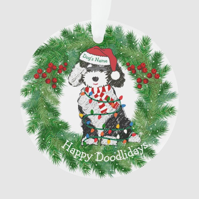Personalised Christmas Lights Sheepadoodle Acrylic Ornament (Front)