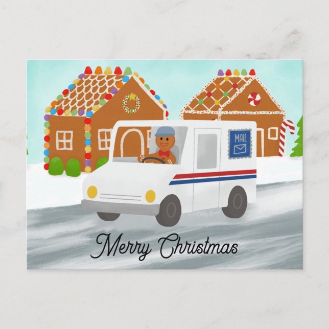 Personalised Christmas Mailman Post Office Postcard (Front)