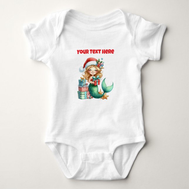 Personalised Christmas Mermaid Baby's Bodysuit (Front)