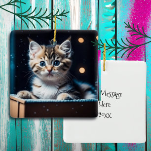 Personalised Christmas Message Christmas Kitten Ceramic Ornament