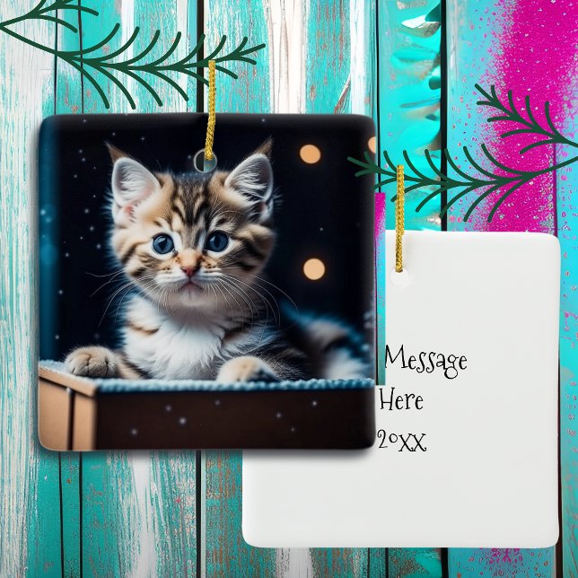 Personalised Christmas Message Christmas Kitten Ceramic Ornament (Creator Uploaded)