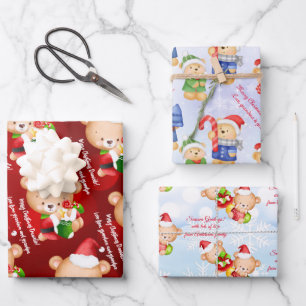 Personalised Christmas message template teddy bear Wrapping Paper Sheet