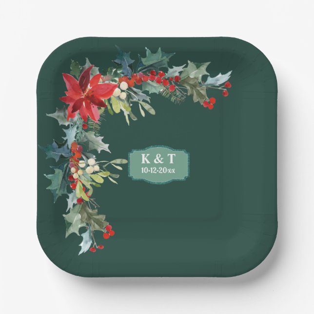 Personalised Christmas Mistletoe Wreath Paper Plate (Front)