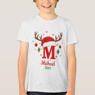 Personalised Christmas Monogram M Santa Hat Tri-Blend Shirt