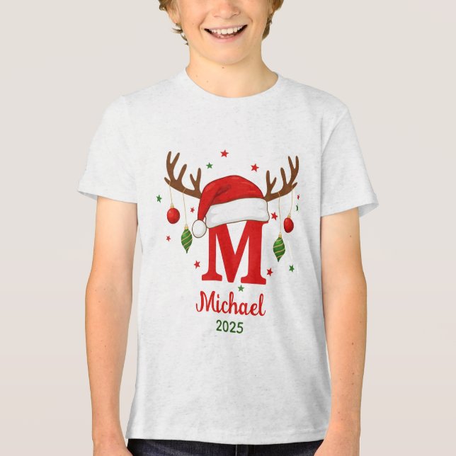 Personalised Christmas Monogram M Santa Hat Tri-Blend Shirt (Front)