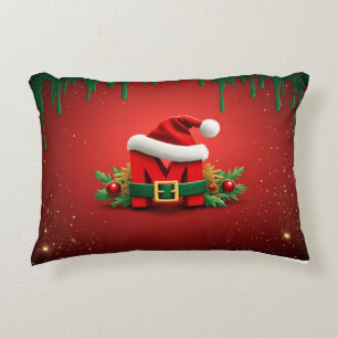 Personalised Christmas Monogram M with Santa Hat  Decorative Cushion