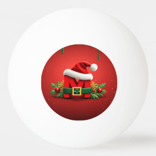 Personalised Christmas Monogram M with Santa Hat Ping Pong Ball