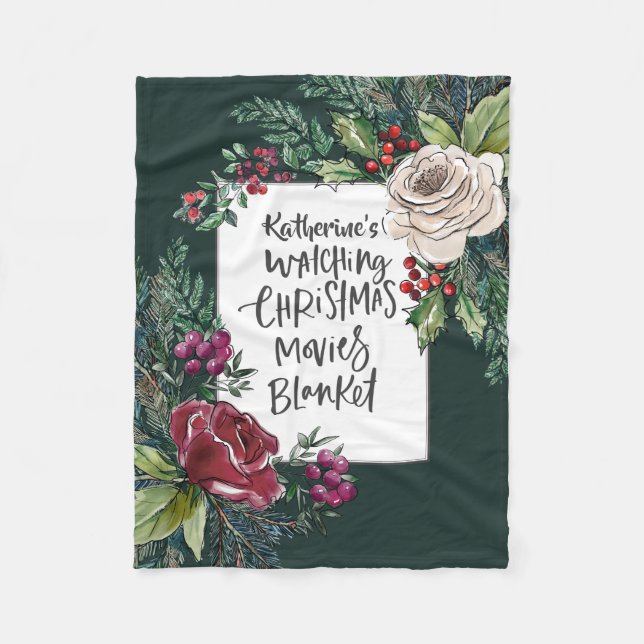Personalised Christmas Movie Watching Name Custom Fleece Blanket (Front)