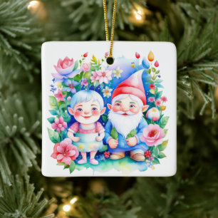 Personalised Christmas Mr and Mrs Clause Gnomes Ceramic Ornament