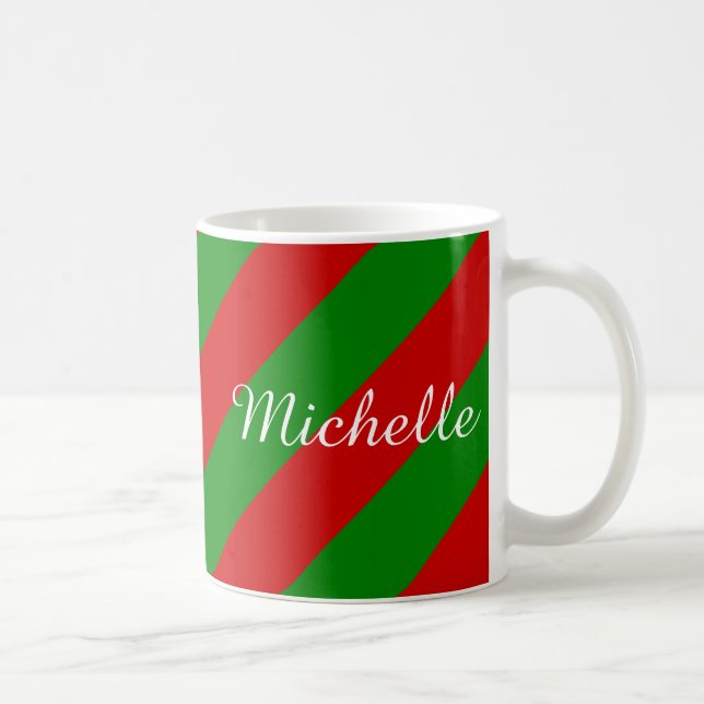 Personalised Christmas mug | green and red stripes (Right)
