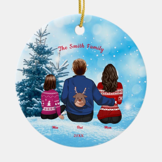 Personalised Christmas Mum Dad Girl Family   Ceramic Tree Decoration (Front)