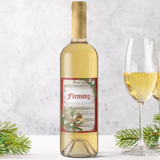 Personalised Christmas Music French Horn Wine Label (Creator Uploaded)