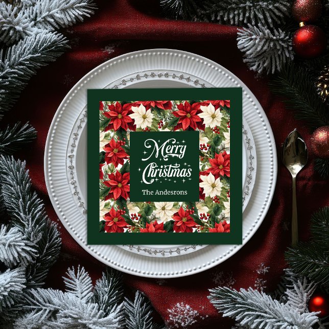 Personalised Christmas Napkins Classic Floral Look (Personalized Christmas Napkins Classic Floral Look)