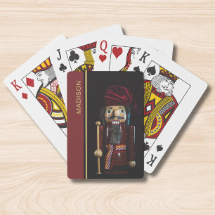 Personalised Christmas Nutcracker Name Red Gold Playing Cards