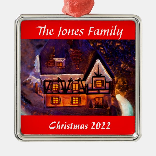 Personalised Christmas Ornament Lighted House (Front)