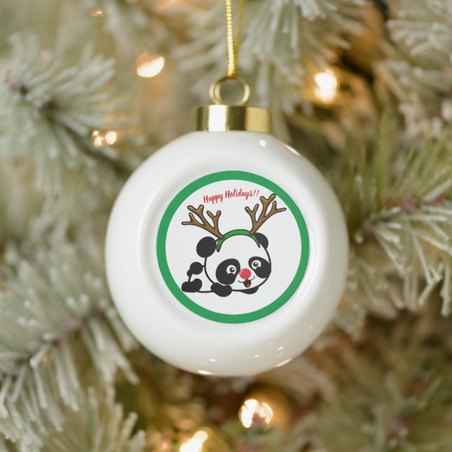 Personalised Christmas Panda Ceramic Ball Christmas Ornament (Tree)