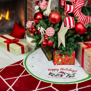 Personalised Christmas Pandas Brushed Polyester Tree Skirt