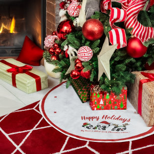 Personalised Christmas Pandas Brushed Polyester Tree Skirt