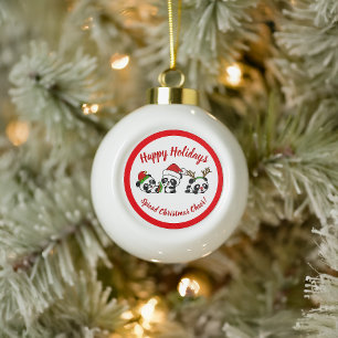 Personalised Christmas Pandas Ceramic Ball Christmas Ornament