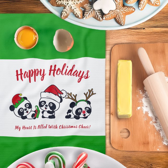 Personalised Christmas Pandas Kitchen Towel (Creator Uploaded)