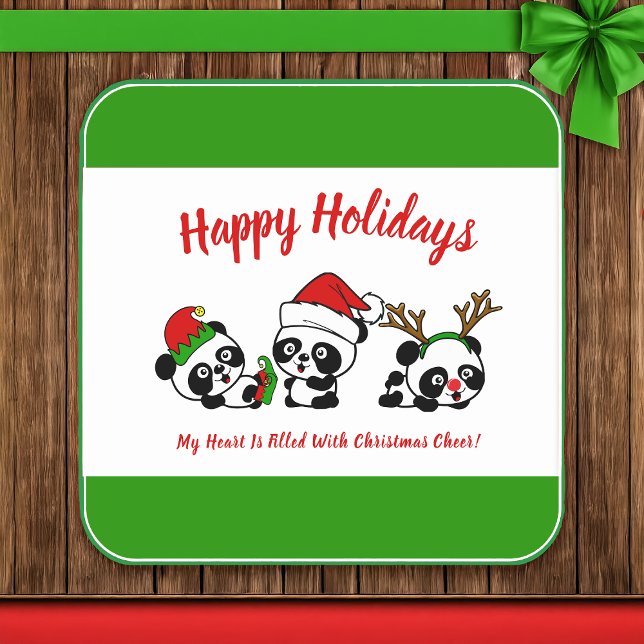 Personalised Christmas Pandas Square Paper Coaster (Creator Uploaded)