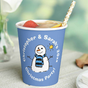 Personalised Christmas Party Snowman Paper Cups