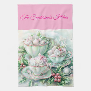 personalised christmas, pastel christmas, pink and tea towel