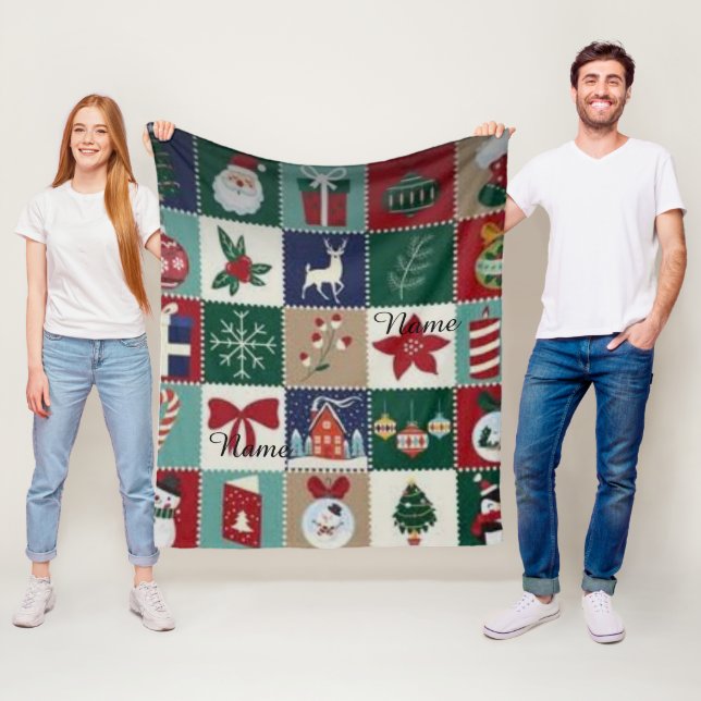  Personalised Christmas Patchwork Fleece Blanket w (In Situ)