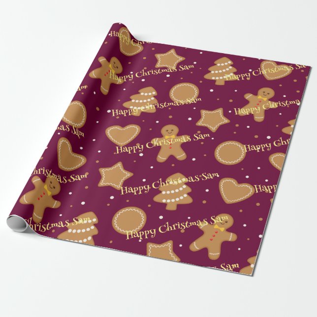 Personalised Christmas pattern wrapping paper (Unrolled)