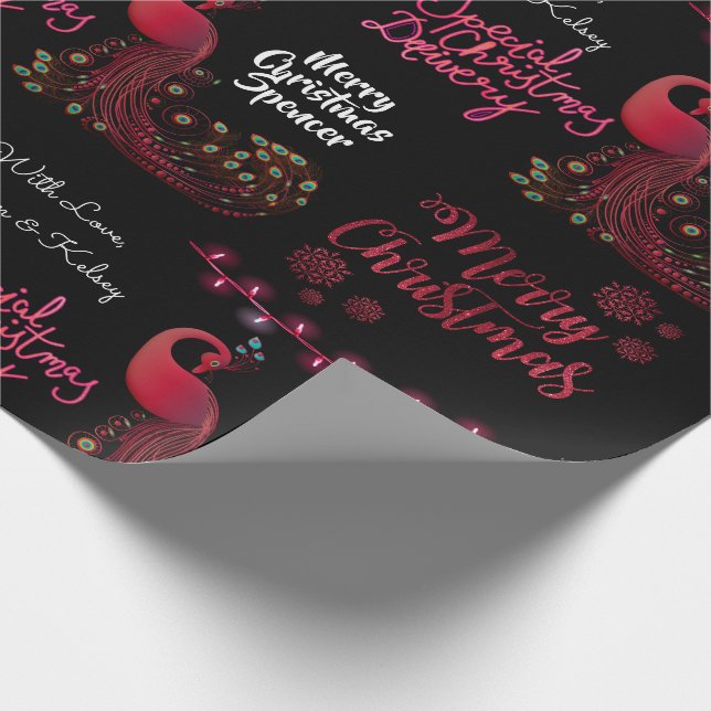Personalised Christmas Peacock Wrapping Paper (Corner)