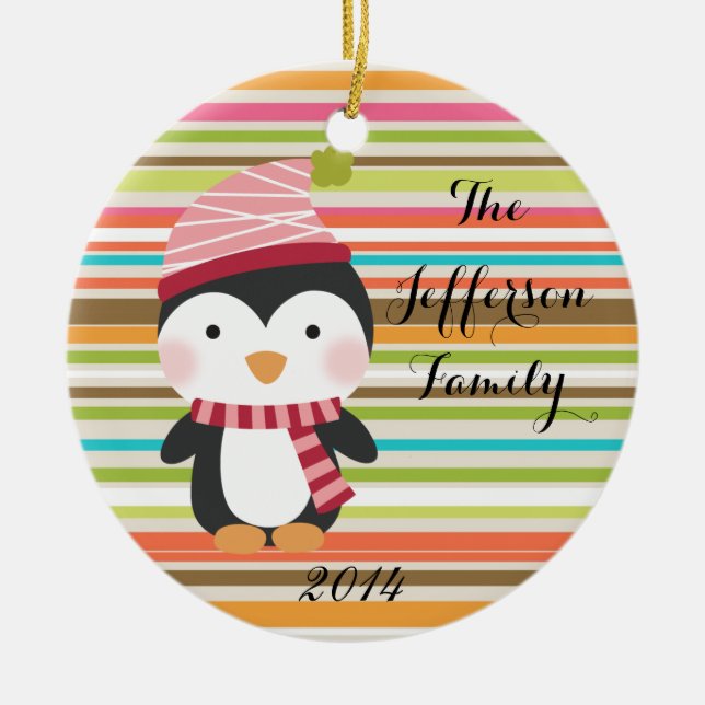 Personalised Christmas Penguin Family Ornament (Front)