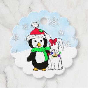 Personalised Christmas Penguin Snow Bunny Favour Tags