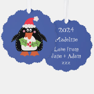 Personalised Christmas Penguin Tree Decoration Card
