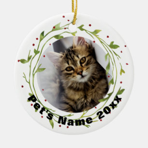Personalised Christmas Pet Photo Wreath on White Ceramic Tree Decoration