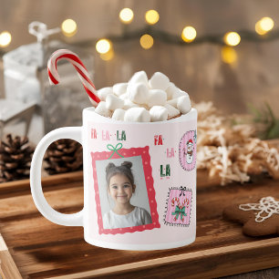 Personalised Christmas Photo   Cute Pink Fa La La Large Coffee Mug