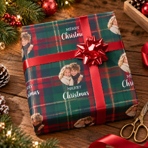 Personalised Christmas Photo Tartan Plaid Wrapping Paper