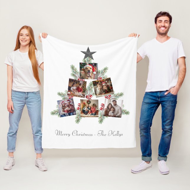 Personalised Christmas photos tree Fleece Blanket (In Situ)