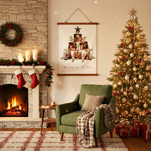 Personalised Christmas photos tree Hanging Tapestry