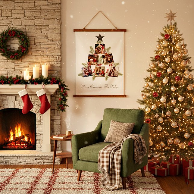 Personalised Christmas photos tree Hanging Tapestry (Creator Uploaded)
