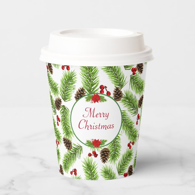 Personalised Christmas Pinecones & Berries Paper Cups (Front)