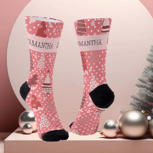 Personalised Christmas Pink Holiday Tree Socks