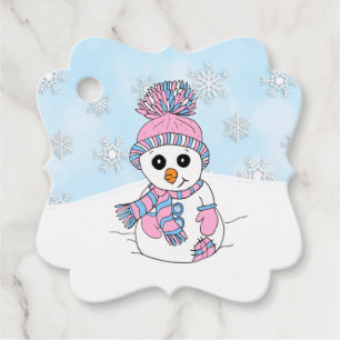 Personalised Christmas Pink Snowman Favour Tags