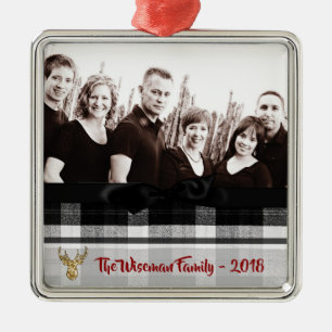 Personalised Christmas Plaid Deer PHOTO Ornament