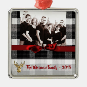 Personalised Christmas Plaid Deer PHOTO Ornament
