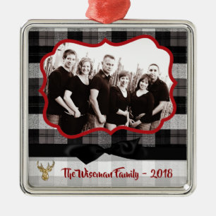 Personalised Christmas Plaid Deer PHOTO Ornament