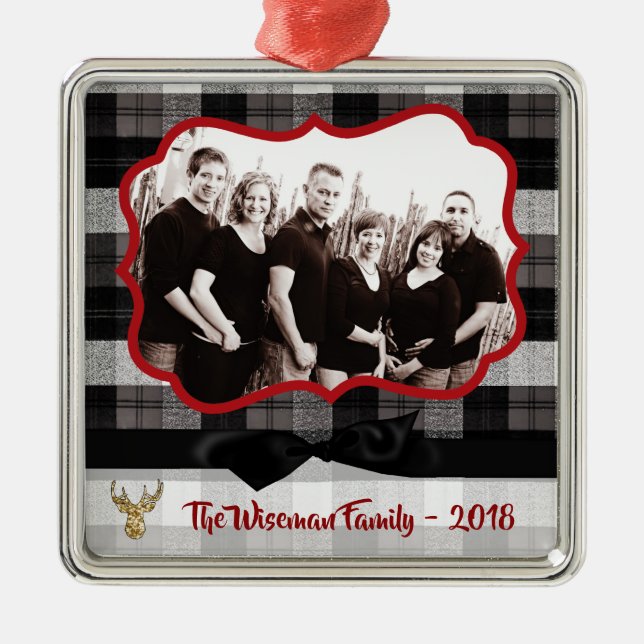 Personalised Christmas Plaid Deer PHOTO Ornament (Front)