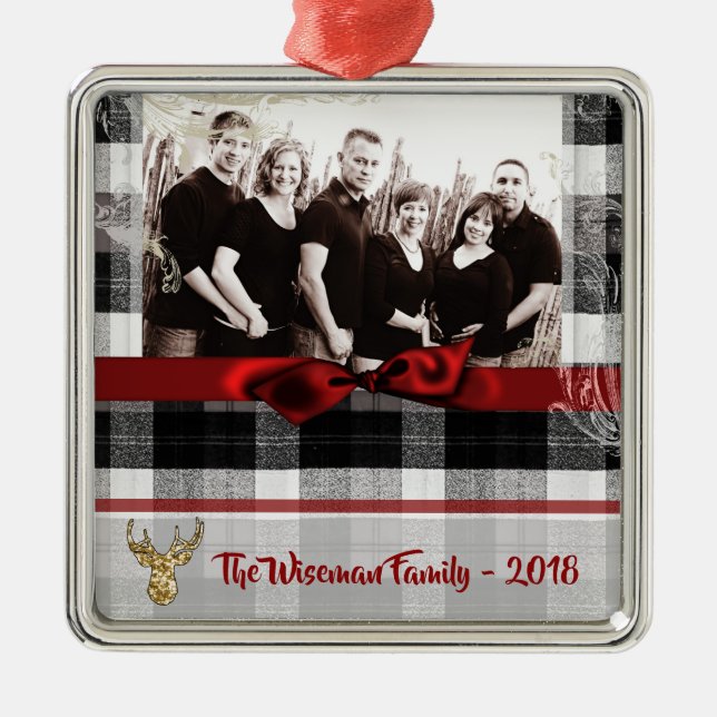 Personalised Christmas Plaid Deer PHOTO Ornament (Front)
