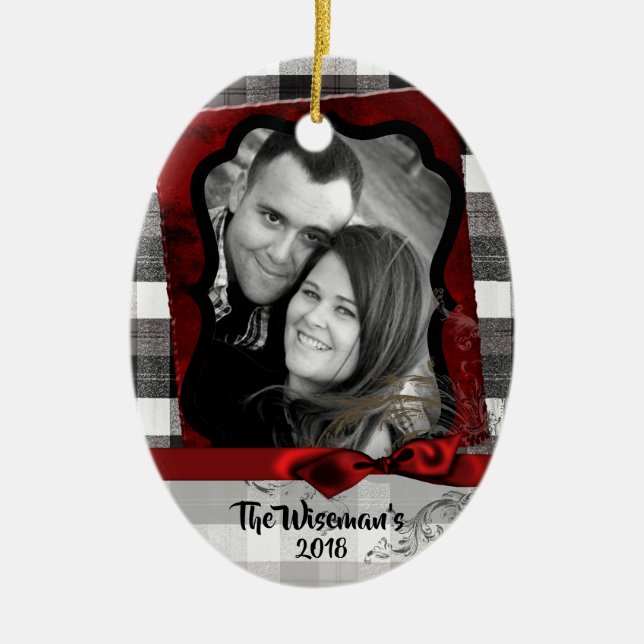 Personalised Christmas Plaid Lumber PHOTO Ornament (Front)